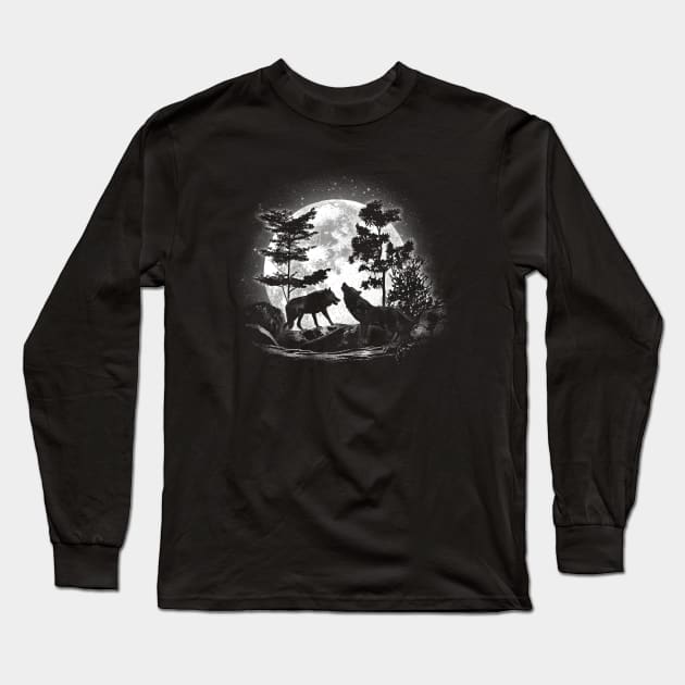 Moonlight Wolves Long Sleeve T-Shirt by FanFreak